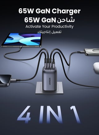 65W Nexode Charger Type C 3C1A USB Type C Adapter Fast Wall Charger Compatible With iPhone 16 15 13 Galaxy S24 23 Ultra Macbook Pro Air iPad Pro Mini Xiaomi Redmi Lenovo Airpods 4 Apple Watch 65W 3C1A - view 2